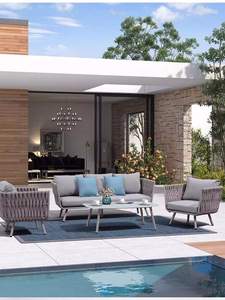 Set Divano da Esterno in Lega di Alluminio Design Nordico Impermeabile e Resistente al Sole Mobile per Patio Cortile Villa Giardino e Terrazza - Product Image 5