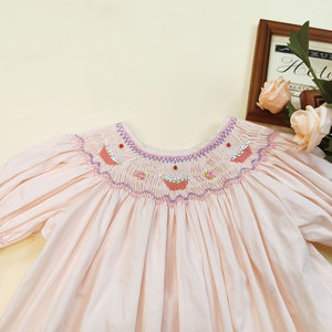 strapless open back dress Pink Striped Flamingo Smocked Bishop Dress 6Y