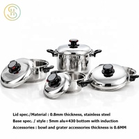 Ensemble de casseroles en acier inoxydable chirurgical sans eau ni graisse 304, 28 pièces, bord roulé large
