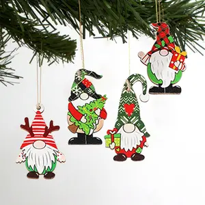 Huiran סיטונאי עץ חג המולד אביזרי מתנה סנטה קלאוס תכשיטים זולים עץ תליון חג המולד Hangng Ornanments
