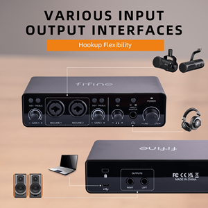 Fifine 16bit/24bit 192kHz Card âm thanh Card âm thanh mixer Chuyên Nghiệp <span class=keywords><strong>2</strong></span> kênh Studio âm thanh bên ngoài giao diện âm thanh - Product Image 4