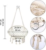 Fauteuil suspendu en macramé bohème, chaise hamac en corde de coton tissée à la main avec pompons pour chambre, balcon, terrasse