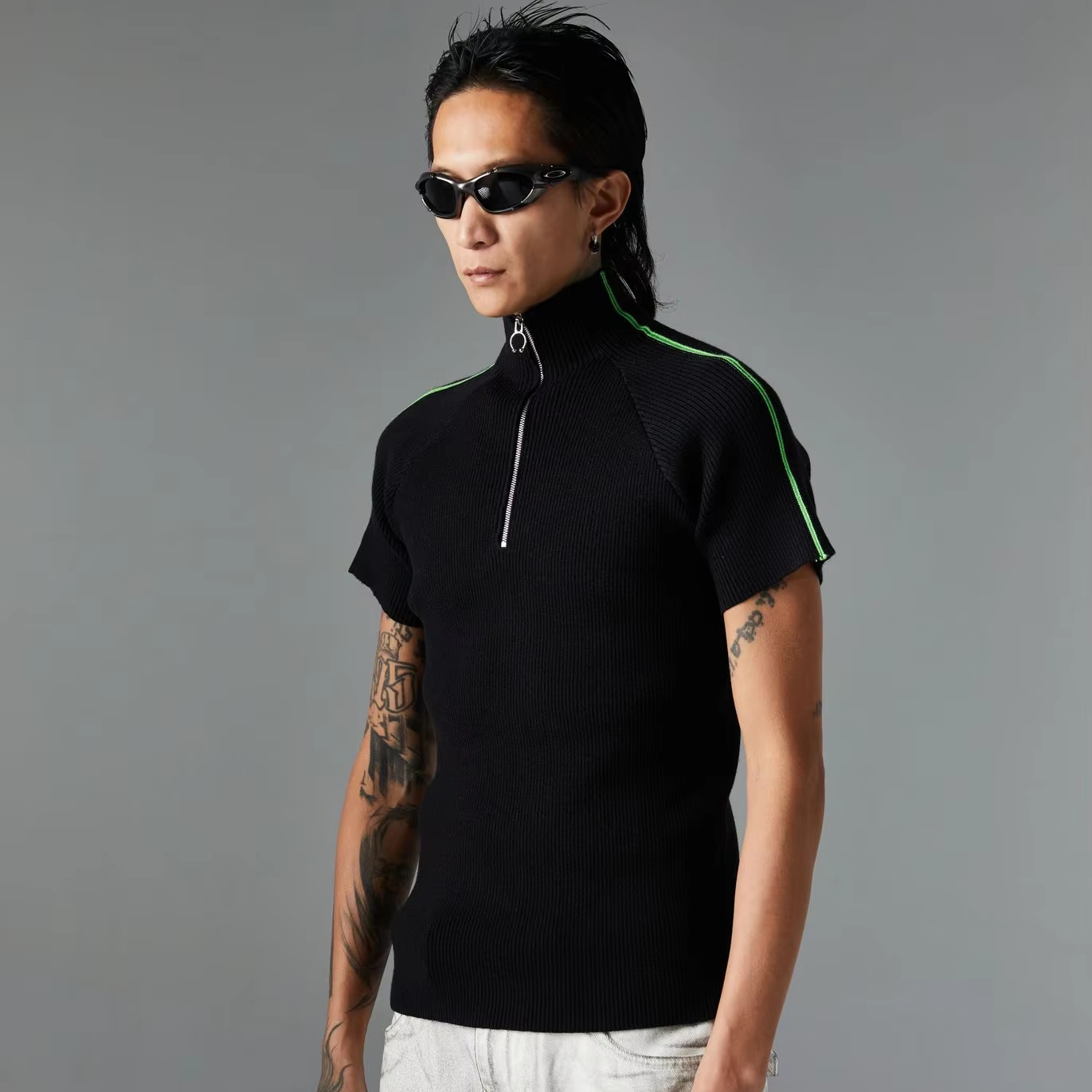 Zipper Work Shirts for Men Casual Slim Fit Stretch Shoulder