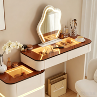 Meja Rias Mewah Desain Baru dengan Lampu LED, Laci, Cermin Kaca, Penyimpanan, dan Tempat Makeup untuk Kamar Tidur, Grosir Furnitur