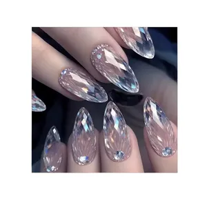 Unhas acrílicas de cristal de diamante transparente gelo personalizado Senboma