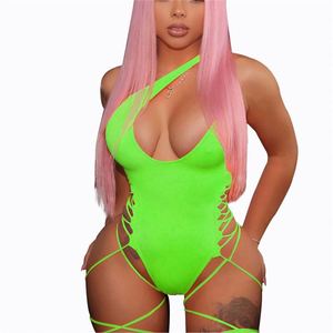 Maillots de bain pour femmes Maillot de bain néon à jarretelles latérales Maillot de bain <span class=keywords><strong>Tanga</strong></span> Maillot de bain pour femmes Bather One Piece Monokini Bikinis S0047-01 - Product Image 3