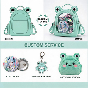 Sac à dos Ita personnalisé en PU en forme de grenouille avec fenêtre transparente pour affichage de badges, design mignon de dessin animé, unisexe, pour usage quotidien et Comic Con - Product Image 3