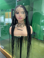 LD008 Perruque tressée de 32 pouces pour femmes noires, perruque entièrement en dentelle avec cheveux de bébé, perruque tressée sans nœuds, perruque tressée naturelle style déesse