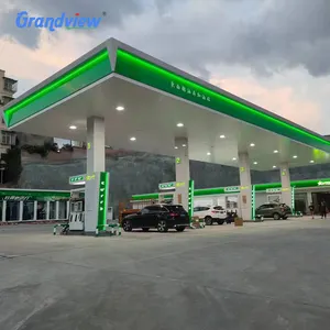 Petrol Station Roofing Cover Space Frame Full Set Fuel Gas Station Canopy Roof Steel Structure