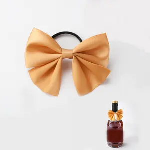 Factory High Quality Custom Champagne Wine Bottle Neck Pre Made Elastic Loop Satin Ribbon Bow Decorative Bows