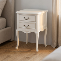 Mesa de Noche Francesa, Mesa Auxiliar Blanca de Madera Maciza de Caoba y Panel de MDF, Estilo Europeo para Dormitorio, Muebles para el Hogar y Uso en Hoteles
