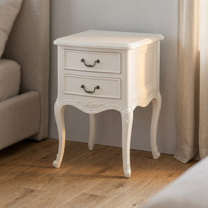 French Night Stand <b>Bedside</b> <b>Table</b> White Solid Wood Mahogany and MDF Panel European Style for Bedroom Furniture Home and Hotel Use - Product Image 2
