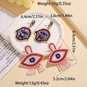 Pendientes de flecos con cuentas de ojo <span class=keywords><strong>del</strong></span> <span class=keywords><strong>diablo</strong></span>, pendientes de cuentas de semillas de colores rosas, colgante de protección bohemio, pendientes de ojo turco, regalo - Product Image 2