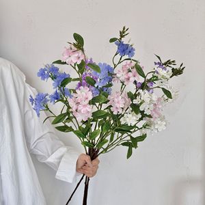 Bouquet de fleurs artificielles Yasunobu Snow Orchid 88cm, Hortensia en soie bleu, violet, rose, blanc, décoration intérieure, accessoires de mariage - Product Image 1