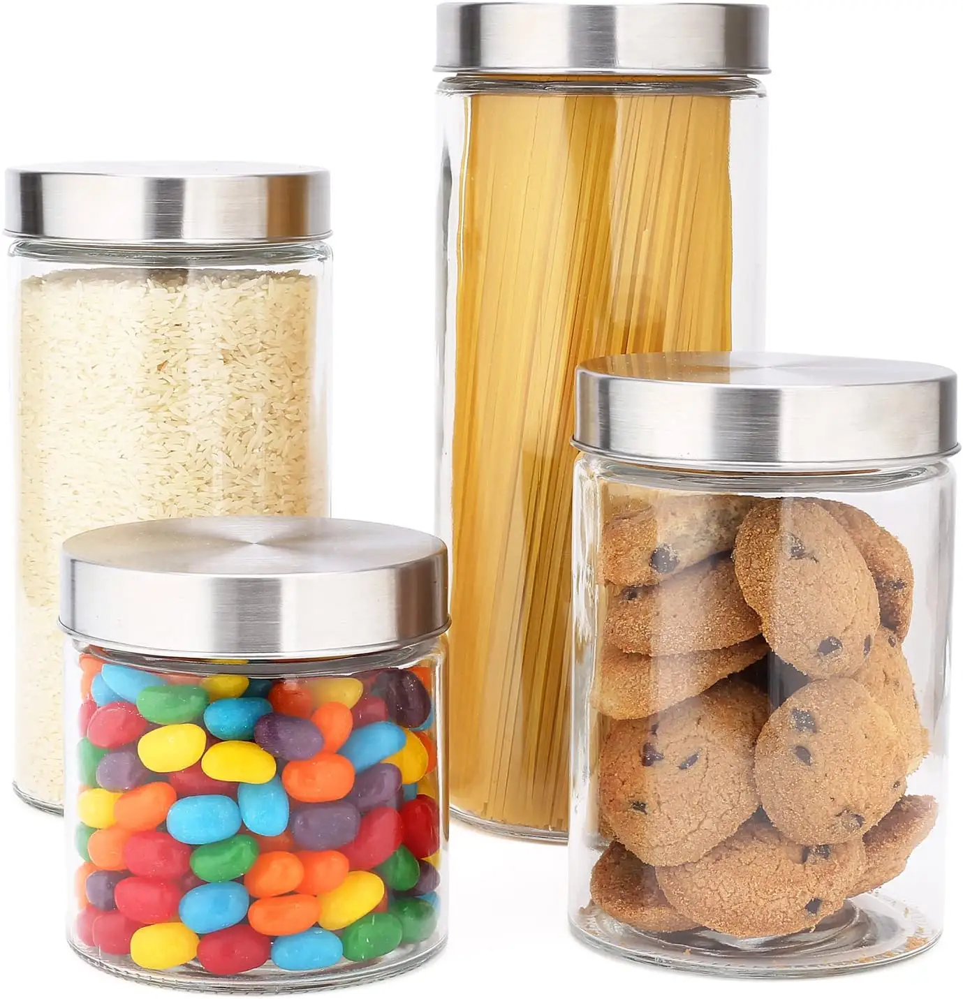 Glass Kitchen Jars with Stainless Steel Lid - Food Storage Containers Offers Modern Style with metal lids