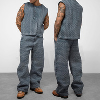 Ensemble de survêtement personnalisé en tissu tissé assorti, deux pièces, pantalon empilé et veste sans manches à boutons, tenues pour hommes, ensemble en jean denim pour hommes