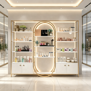 Meuble de présentation en bois moderne, durable et portable avec éclairage LED pour salon de beauté, étagère à cosmétiques pour présentation de produits de soin des ongles et de la peau, et maquillage - Product Image 3