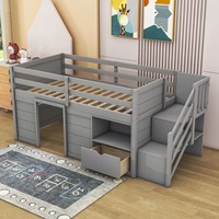 Lit de jour double en bois moderne avec 1 tiroir, étagères, armoire d'escalier et espace secret, écologique, taille personnalisable