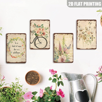 Letrero Metálico Vintage con Flores Silvestres y Mariposas en Acuarela, Arte Floral Retro para Pared del Hogar