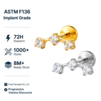 Anting-anting titanium grade implan ASTM F136 JIAXIN, berulir dalam, untuk helix, tragus, bibir, tindik tubuh, hadiah pernikahan.