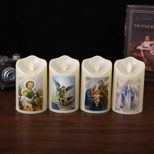 Grosir doa lilin ayunan sumbu tanpa api lilin Led tiang religius lilin Yesus Led dengan baterai dioperasikan