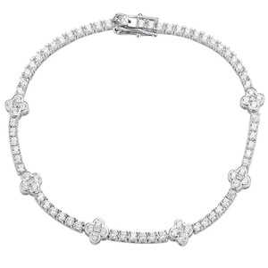 Bracciale in Argento 925 con Moissanite, Quadrifoglio Portafortuna, Certificato VVS1, Placcato in Rodio, Gioiello alla Moda 12/15 - Product Image 1