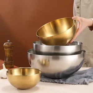 Dishwasher Safe Family Kitchen Salad Bowls Stainless Steel Gold Mixing Bowls