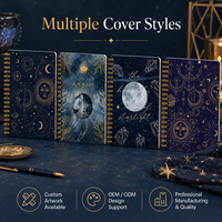 Carnet spirale personnalisé motif céleste bleu marine avec feuille d'or soleil lune étoile, conception sur mesure OEM ODM, commande en gros, usine