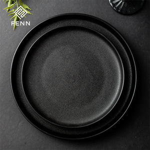 Juego de Platos de Cerámica Esmerilada Negra de 8/10 Pulgadas para Restaurante de Hotel FENN, Platos Redondos de Porcelana para Ensalada y Carne - Product Image 1
