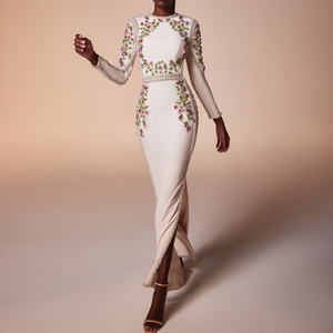 In Stock Long Sleeve White Evening Dresses Crystal Beaded Elegance |  Alibaba.com
