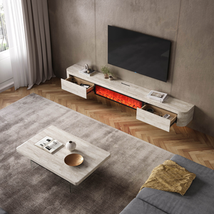 <span class=keywords><strong>Cheminée</strong></span> électronique moderne de luxe italienne à simulation de feu, avec plateau en pierre intégré, <span class=keywords><strong>meuble</strong></span> <span class=keywords><strong>TV</strong></span> <span class=keywords><strong>suspendu</strong></span>, combinaison au sol - Product Image 1