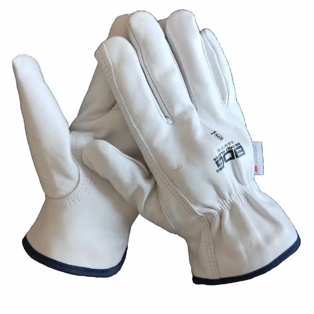 Gants de travail en cuir de chèvre blanc, de haute qualité, pour l'hiver, chaud, ouvert sur le côté, logo personnalisé, bande élastique, pour conducteur