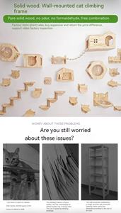 Structure d'escalade murale moderne en bois massif pour chat, 4 niveaux, petite <span class=keywords><strong>cage</strong></span>, plateforme de saut, nid panoramique, hamac, carton écologique - Product Image 4