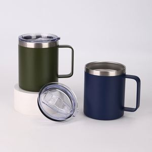 Mug à café en acier inoxydable de haute qualité de 12 oz avec poignée, gobelet isotherme de voyage avec couvercle coulissant pour femmes, idéal pour le bureau - Product Image 4