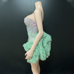 Novance Y5508 Robe Sexy pour Femme Verte Strapless Tenue de Danse Exotique Tenues Scintillantes Strass Tenue de Scène Chanteuses Féminines - Product Image 3