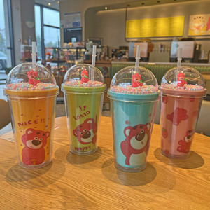 Vaso de sublimación con tema de oso de 40oz con pajita Fiesta infantil Oso de fresa favorito Tazas aisladas de plástico Logotipo personalizable - Product Image 4
