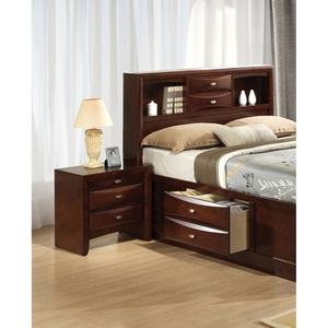Mesa de Noche Contemporánea Color Cereza, Mesa Auxiliar de Madera Maciza con 2 Cajones y Tiradores de Perilla - Product Image 3