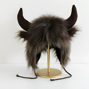 Chapeau en peluche tête de taureau fantaisie pour femme, chaud et résistant au froid, protection <span class=keywords><strong>des</strong></span> oreilles, coupe-vent, pour <span class=keywords><strong>le</strong></span> cyclisme, chapeau de démon taureau, Halloween - Product Image 4