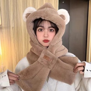 Khăn Quàng Cổ Mũ Tai Gấu Ngọt Ngào Mùa Đông Mũ Ấm Áp Nhung Lông Có Mũ Trùm Đầu Dễ Thương Phiên Bản Hàn Quốc Một Mùa Thu Đông - Product Image 5