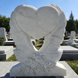 Изготовленные на заказ большие надгробия из гранита и мрамора с резьбой в виде крыльев и сердец для кладбищ - Product Image 2