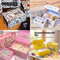 Coffret cadeau avec grand cadre photo à fermeture magnétique, motif animaux de dessin animé mignons, boîte carrée, bougie assortie, sac en papier couché, pour fête d'anniversaire
