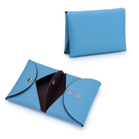 Dompet Lipat Minimalis Kulit Asli dengan Kancing, Kantung Kecil Terstruktur, Lapisan Nilon, Portabel