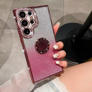 Funda de teléfono chapada con soporte de anillo de diamante de lujo para <span class=keywords><strong>SamsungS23</strong></span> Ultra S22 Plus S24Ultra, funda protectora de silicona suave para lente de cámara - Product Image 6