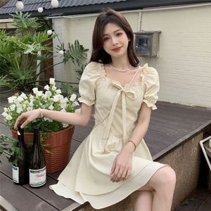 Women's Summer Puff Sleeve Square Neck <b>Dress</b> <b>Elastic</b> Waist Ruffles A-line Casual Daily Wear Breathable Short Sleeve - Product Image 2