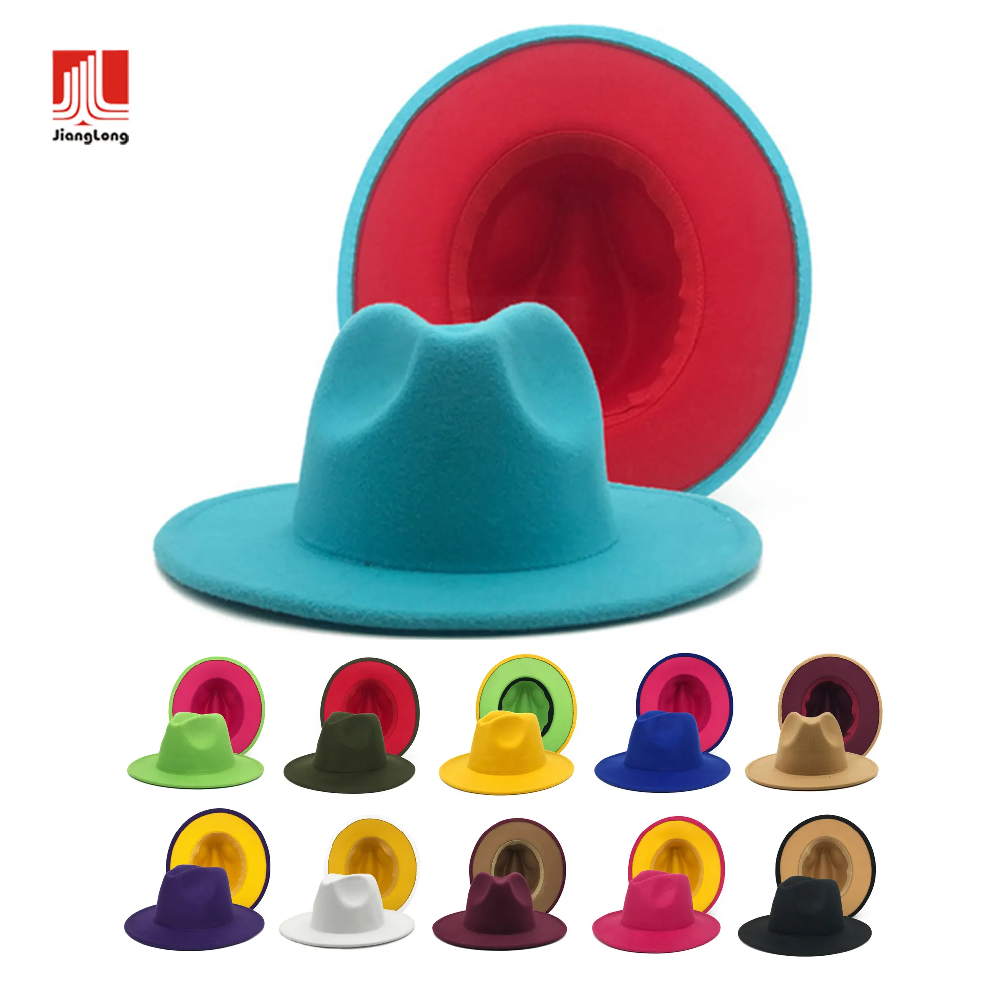 2022 kadın polyester/pamuk iki renk geniş ağız fötr şapka sombreros panama şapka toptan özel yün fötr şapka