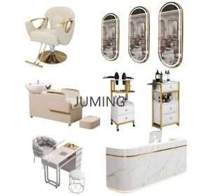 Juego de Muebles de Salón de Belleza de Lujo, Equipo Negro y Dorado, Silla de Peluquería, Silla de Manicura y Espejo en Venta - Product Image 1