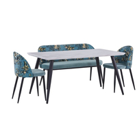 Ensemble de table à manger moderne en bois avec plateau rectangulaire en MDF blanc et pieds en acier noir avec revêtement en poudre, pour usage hôtelier, nouveauté 2023