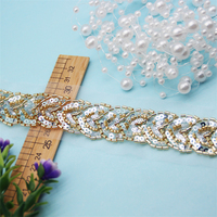 Ruban avec perles à coudre sur vêtements robe de mariée en organza fait à la main noir maille dentelle garnitures dentelle tissu
