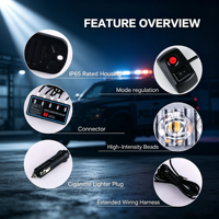 Lampe de signalisation d'urgence LED 4-en-1 à grille, 9 modes de clignotement, 24W haute luminosité, indice IP65, multicolore pour la nuit