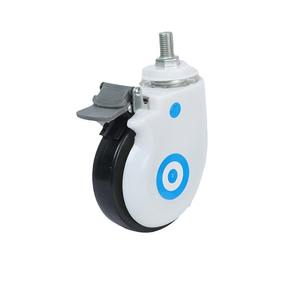 Rueda médica de 4 pulgadas con eje roscado M16, rodamiento de bolas, funcionamiento silencioso con freno para camas de hospital, poliuretano azul - Product Image 1